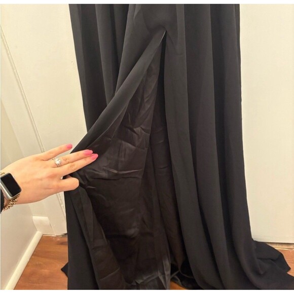 Lulus Romantically Speaking Black Cowl Lace-Up Maxi Dress Size Medium NWT Formal - Picture 7 of 9